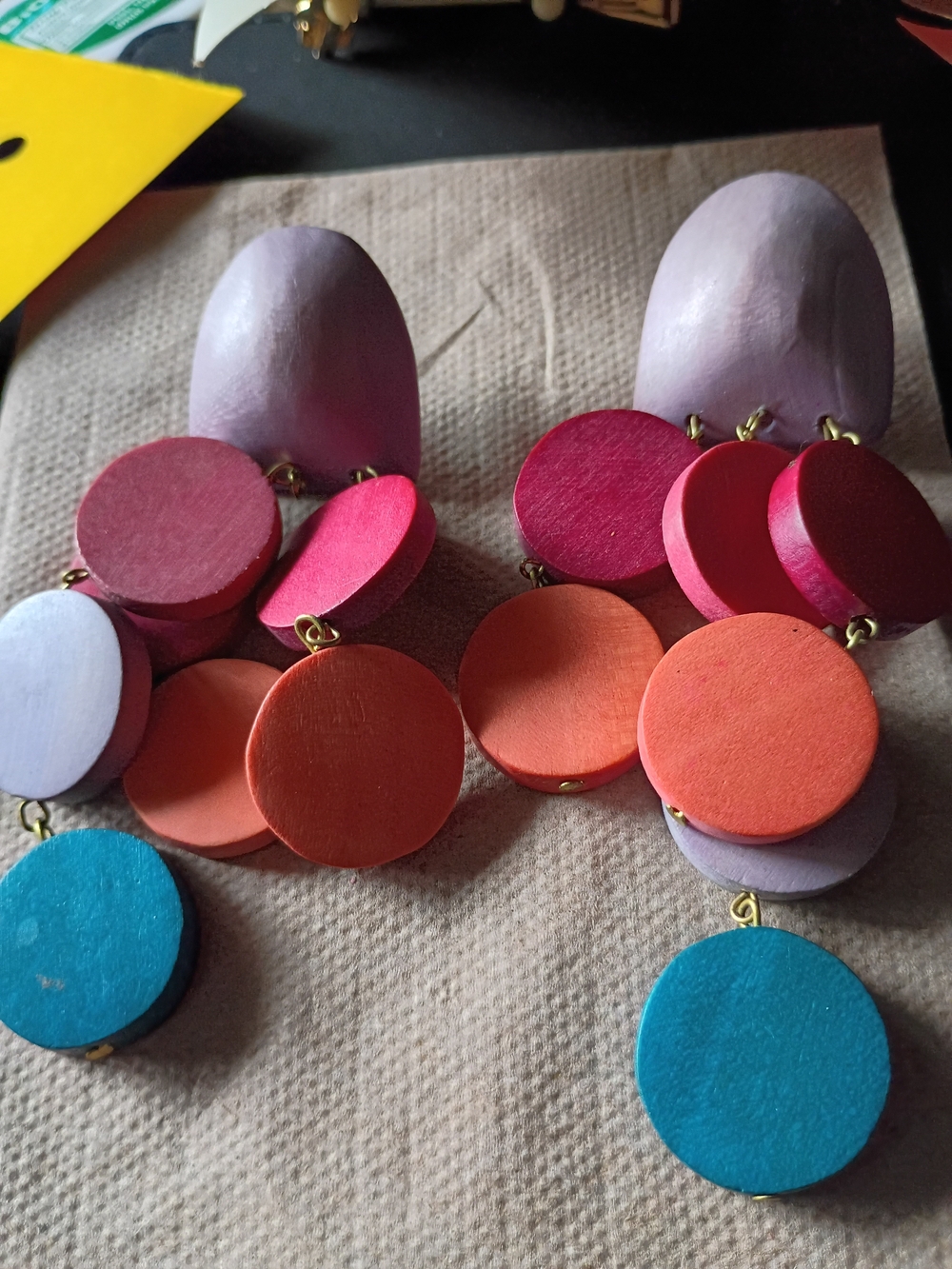 Colorful Wooden Disc Drop Earrings - Multicolor